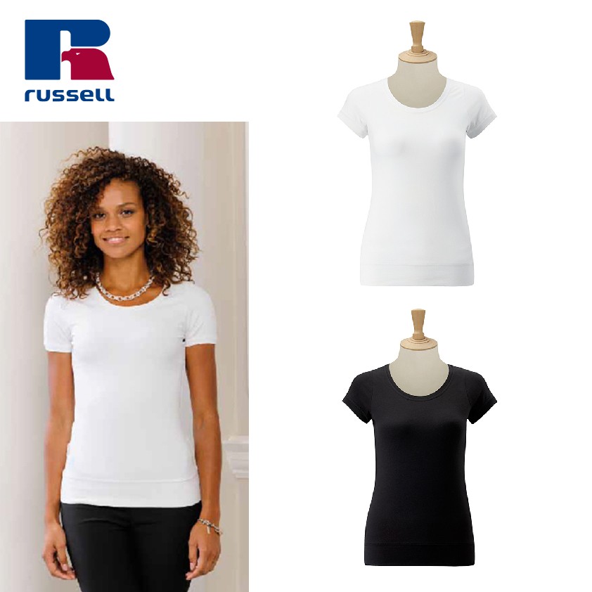 T-SHIRT RUSSELL LADY MANICA CORTA HD T DONNA MISTO COTONE JE166F SCOLLO A V  - Chico Bonito Shop